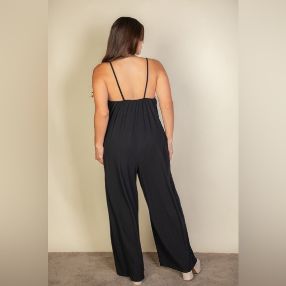 🟠202B. Spaghetti Strap Wide Leg Jumpsuit - Black - Picture 2 of 3